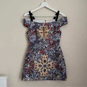 COPY - Boutique off-the-shoulder short sleeve printed mini dress size s
